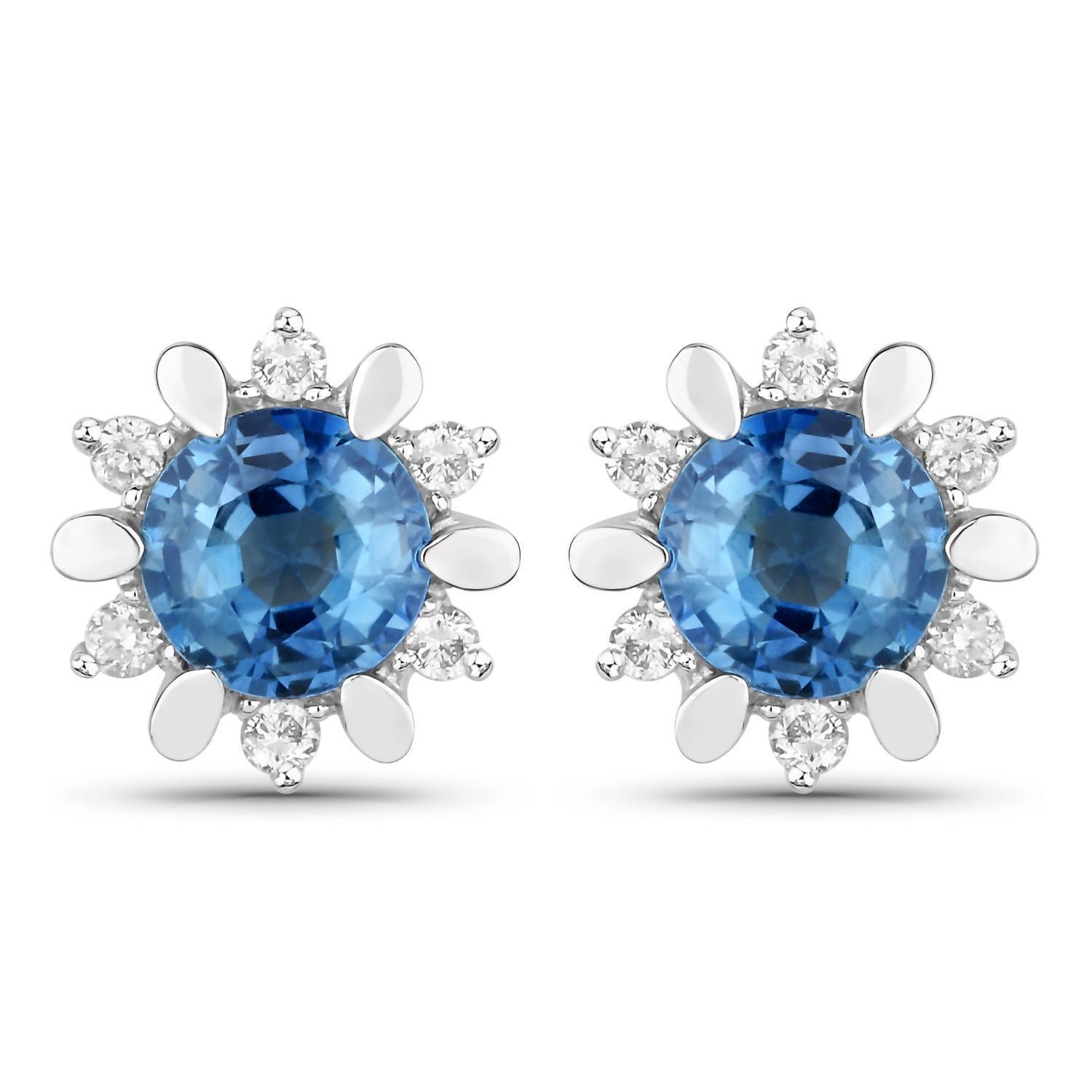 New Diana M Jewels Women's Round Natural Blue Sapphire Stud Earrings (1.87 Ct) -